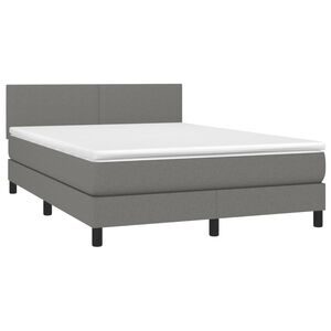 vidaXL Box Spring Bed with Mattress&LED Dark Grey 153x203 cm Queen Size Fabric