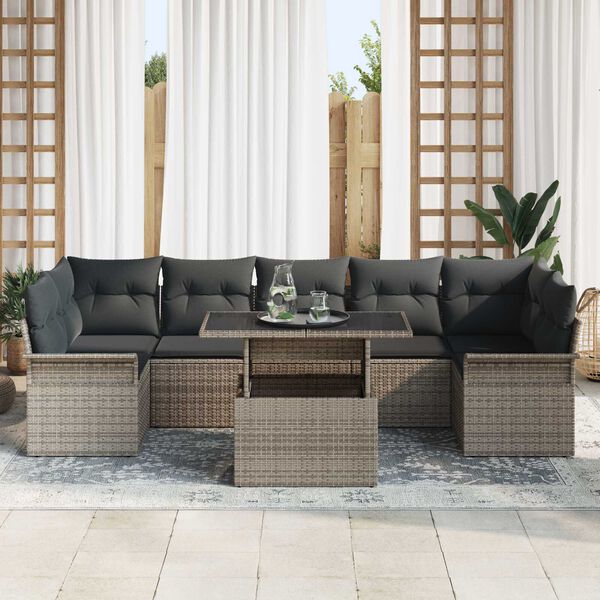 vidaXL Garden Sofa Set with Cushion 8 pcs Grey Poly rattan