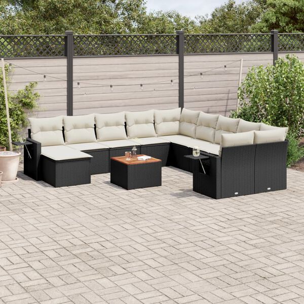 vidaXL 12 Piece Garden Sofa Set with Cushions Black Poly Rattan