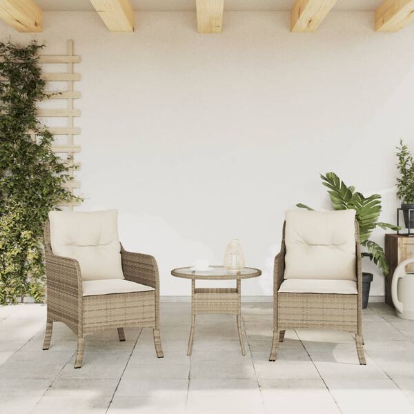 vidaXL Garden Chairs with Cushions 2 pcs Beige Poly Rattan