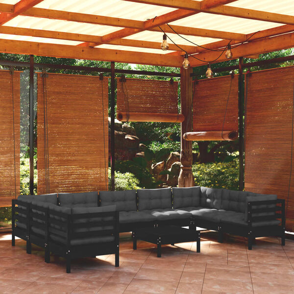 vidaXL 10 Piece Garden Lounge Set with Cushions Black Pinewood