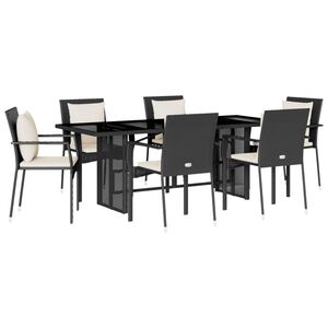 vidaXL 7 Piece Garden Dining Set with Cushions Black Poly Rattan