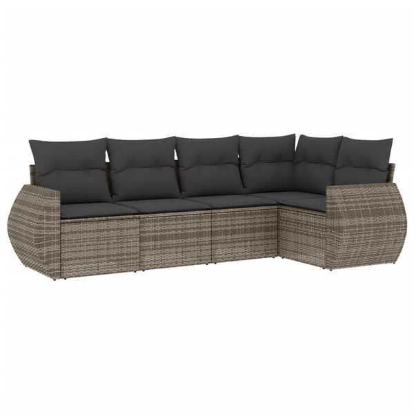 vidaXL 5 Piece Garden Sofa Set with Cushions Grey Poly Rattan