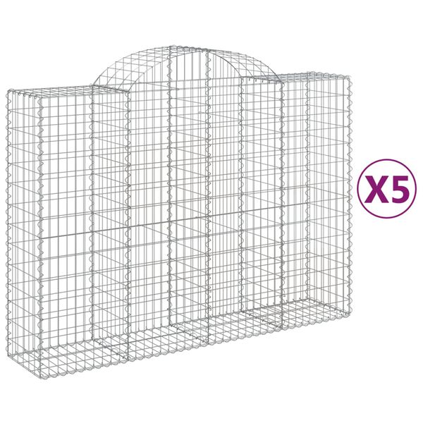 vidaXL Arched Gabion Baskets 5 pcs 200x50x140/160 cm Galvanised Iron