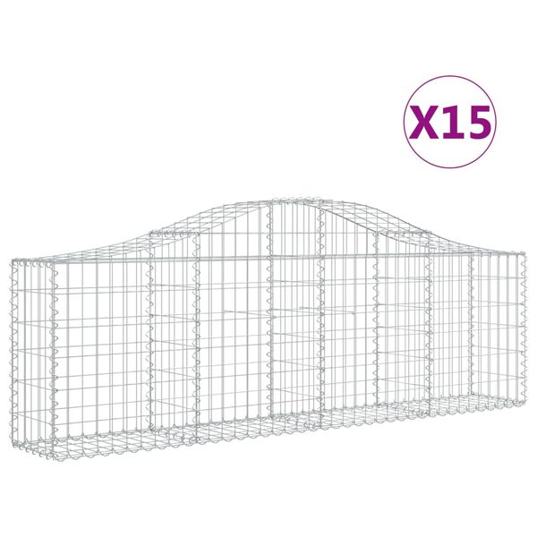 vidaXL Arched Gabion Baskets 15 pcs 200x30x60/80 cm Galvanised Iron