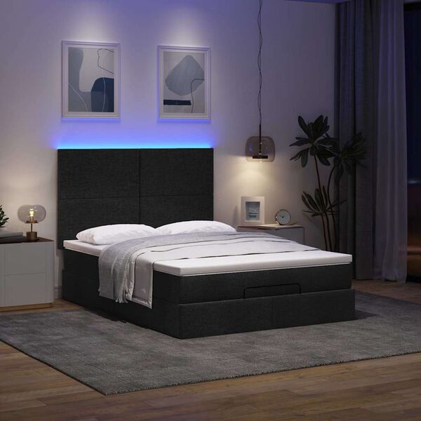 vidaXL Ottoman Bed with Mattress & LEDs Black Double Fabric
