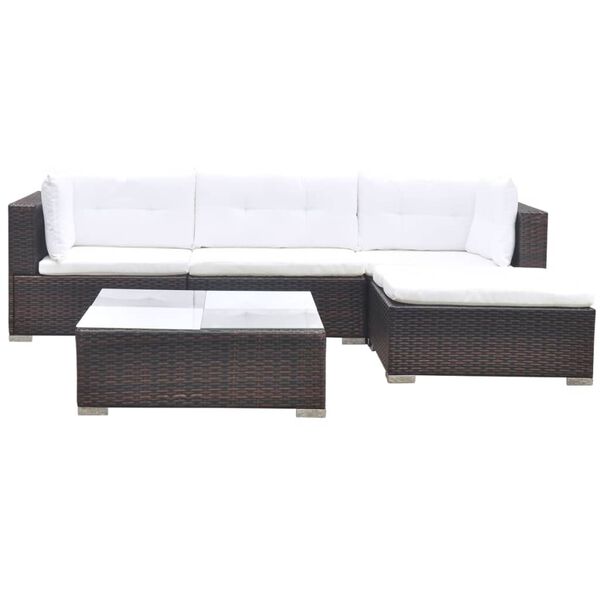 vidaXL 5 Piece Garden Lounge Set with Cushions Poly Rattan Brown