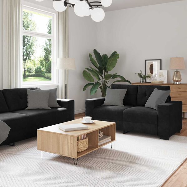 vidaXL Sofa Set 3 pcs Black 221 x 80 x 80 cm Velvet