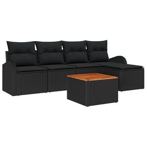 vidaXL Garden Sofa Set with Cushion 6 pcs Black Poly Rattan