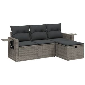 vidaXL 4 Piece Garden Sofa Set with Cushions Grey Poly Rattan