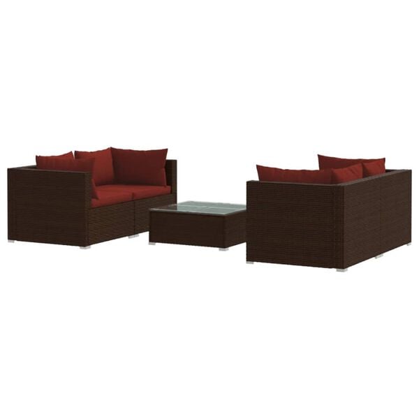 vidaXL 5 Piece Garden Lounge Set with Cushions Poly Rattan Brown