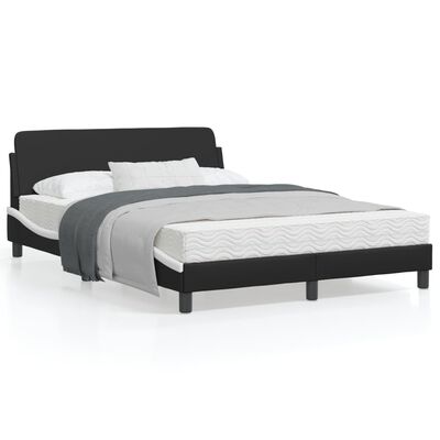 vidaXL Bed Frame with Headboard Black and White 137x190 cm Faux Leather