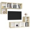 vidaXL 4 Piece TV Cabinet Set White and Sonoma Oak Engineered Wood