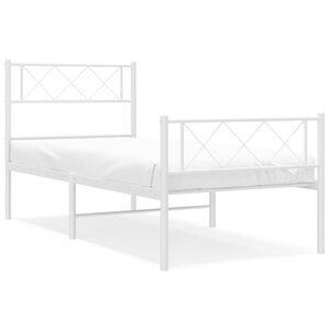 vidaXL Metal Bed Frame without Mattress with Footboard White 107x203cm