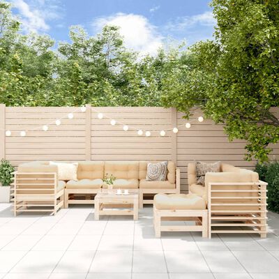 vidaXL 10 Piece Garden Lounge Set with Cushions Solid Wood