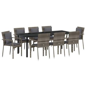 vidaXL Garden Dining Set 9 pcs Grey Poly Rattan