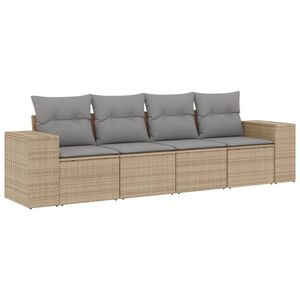 vidaXL 4 Piece Garden Sofa Set with Cushions Beige Poly Rattan