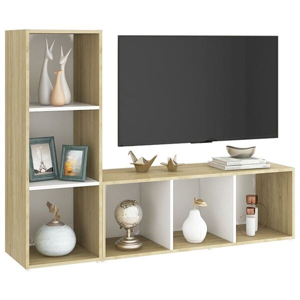 vidaXL TV Cabinets 2 pcs White & Sonoma Oak 107x35x37 cm Engineered Wood
