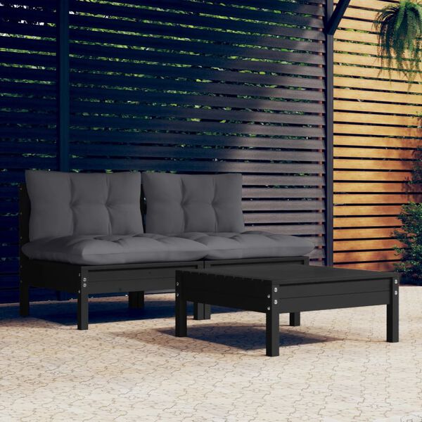 vidaXL 3 Piece Garden Lounge Set with Anthracite Cushions Pinewood