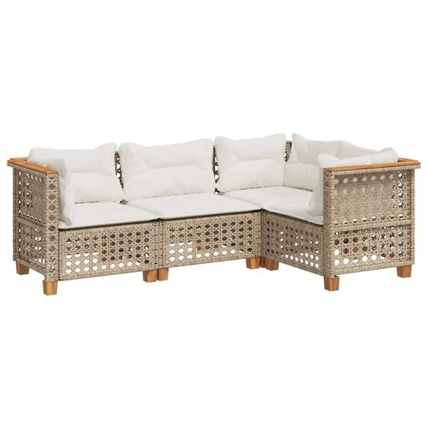 vidaXL 4 Piece Garden Sofa Set with Cushions Beige Poly Rattan