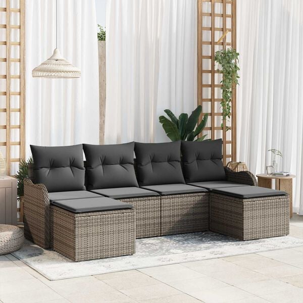 vidaXL Garden Sofa Set with Cushion 6 pcs Grey Poly rattan