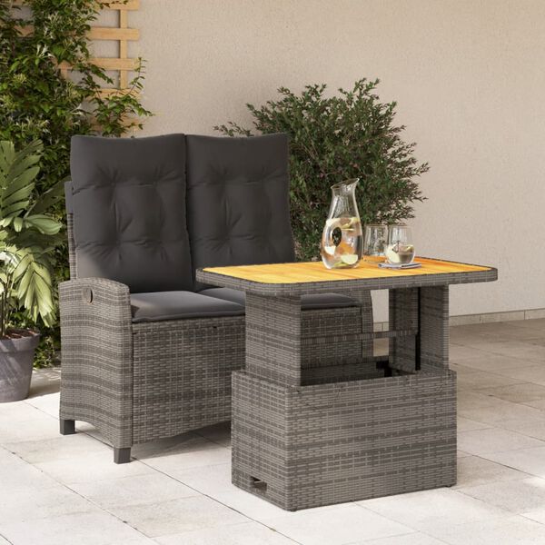 vidaXL 2 Piece Garden Dining Set with Cushions Grey Poly Rattan