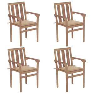 vidaXL Stackable Garden Chairs with Cushions 4 pcs Solid Teak Wood