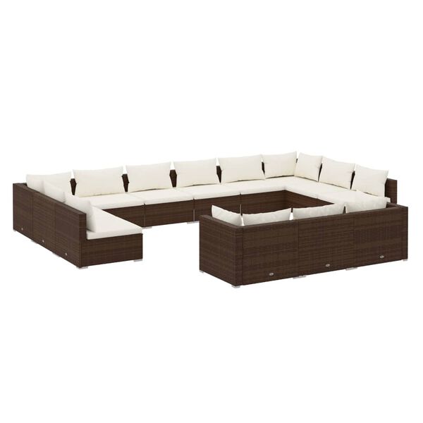 vidaXL 13 Piece Garden Lounge Set with Cushions Brown Poly Rattan
