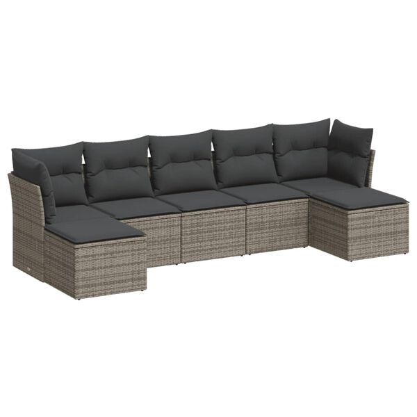vidaXL 7 Piece Garden Sofa Set with Cushions Grey Poly Rattan