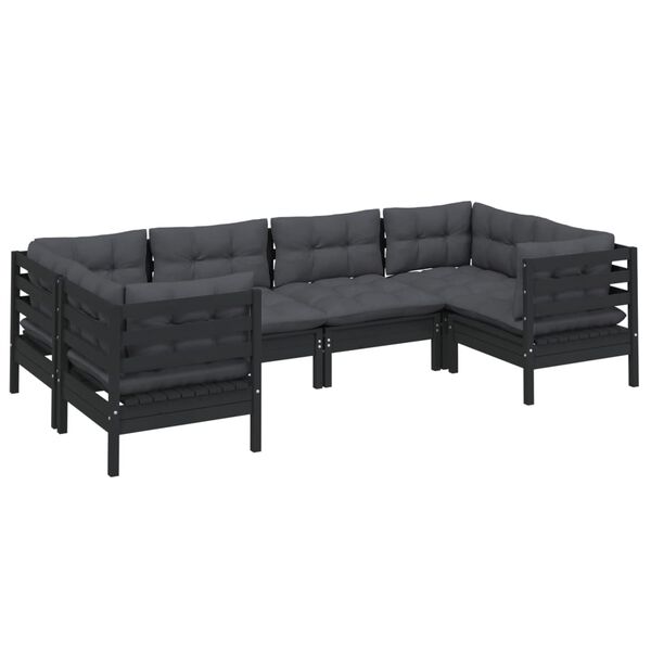 vidaXL 6 Piece Garden Lounge Set with Cushions Black Pinewood