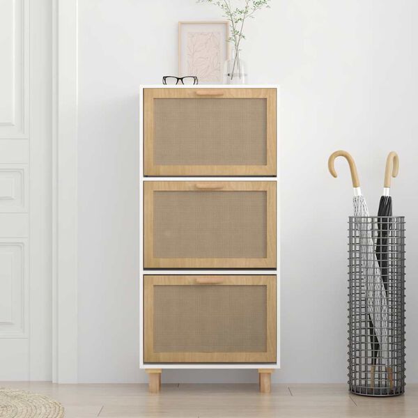 vidaXL Shoe Cabinet White 52x25x115 cm Engineered Wood&Natural Rattan