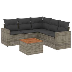vidaXL 6 Piece Garden Sofa Set with Cushions Grey Poly Rattan