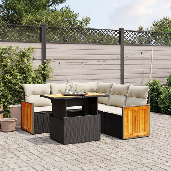 vidaXL 6 Piece Garden Sofa Set with Cushions Black Poly Rattan