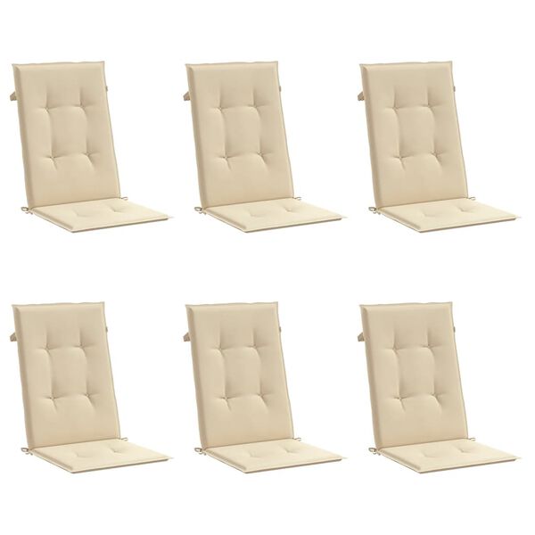 vidaXL Garden Highback Chair Cushions 6 pcs Beige 120x50x3 cm Fabric