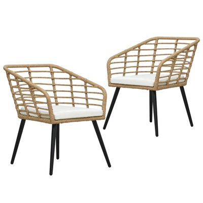vidaXL Garden Chairs with Cushions 2 pcs Poly Rattan Oak