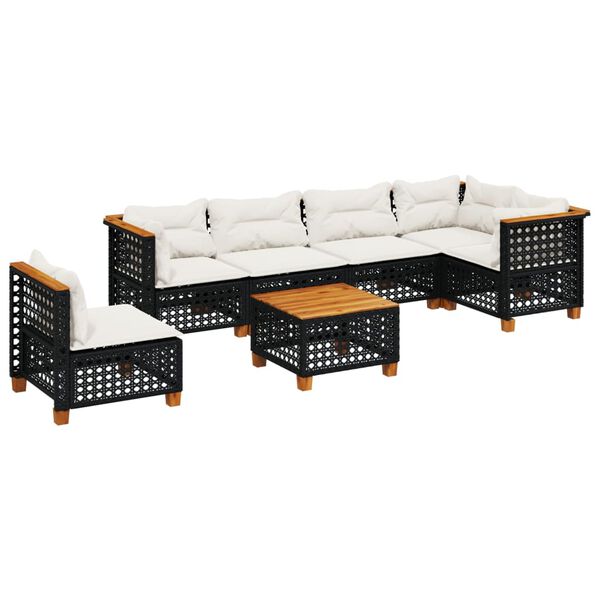 vidaXL 7 Piece Garden Sofa Set with Cushions Black Poly Rattan