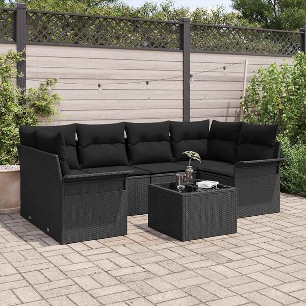 vidaXL Garden Sofa Set 7 pcs Black Poly rattan