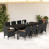vidaXL 11 Piece Garden Dining Set with Cushions Black Poly Rattan and Glass