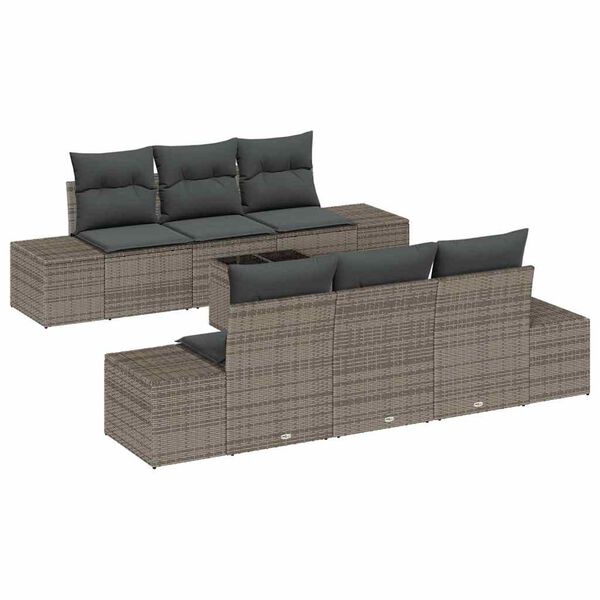 vidaXL Garden Sofa Set with Cushion 8 pcs Grey Poly Rattan