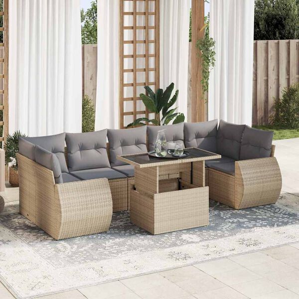 vidaXL 8 Piece Garden Sofa Set with Cushions Beige Poly Rattan
