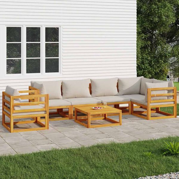 vidaXL 7 Piece Garden Lounge Set with Light Grey Cushions Solid Wood