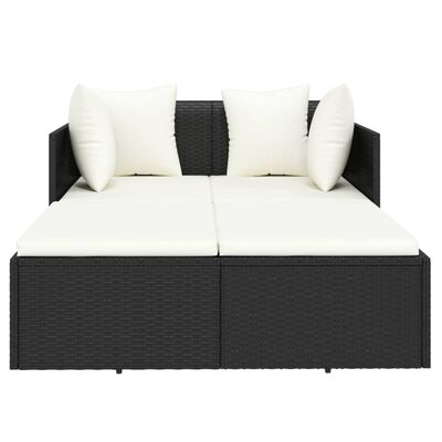 vidaXL Sunbed with Cushions Black 182x118x63 cm Poly Rattan