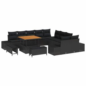 vidaXL Garden Sofa Set with Cushion 13 pcs Black Poly rattan