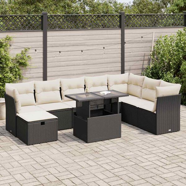 vidaXL 9 Piece Garden Sofa Set with Cushions Black Poly Rattan