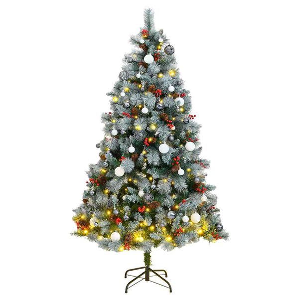 vidaXL Artificial Hinged Christmas Tree 300 LEDs & Ball Set 180 cm