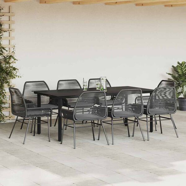 vidaXL 9 Piece Garden Dining Set with Cushions Black Poly Rattan Glass