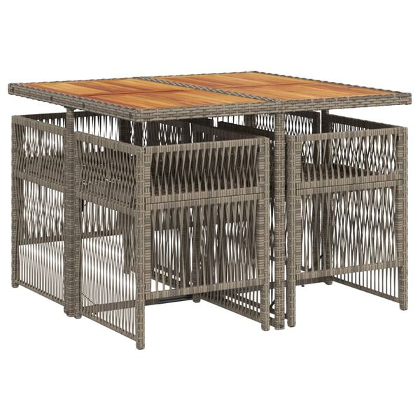 vidaXL 5 Piece Garden Dining Set with Cushions Grey Poly Rattan