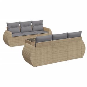 vidaXL 7 Piece Garden Sofa Set with Cushions Beige Poly Rattan