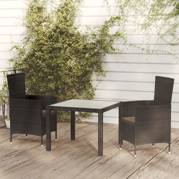 vidaXL 3 Piece Outdoor Dining Set with Cushions Poly Rattan Black