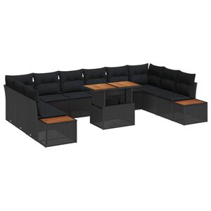 vidaXL Garden Sofa Set 11 pcs Black Poly Rattan